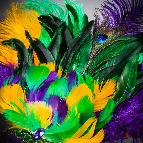 Venetian Glitter Crystal Mardi Gras Mask with Peacock Large Feather Green Yellow - Picture 9 of 9